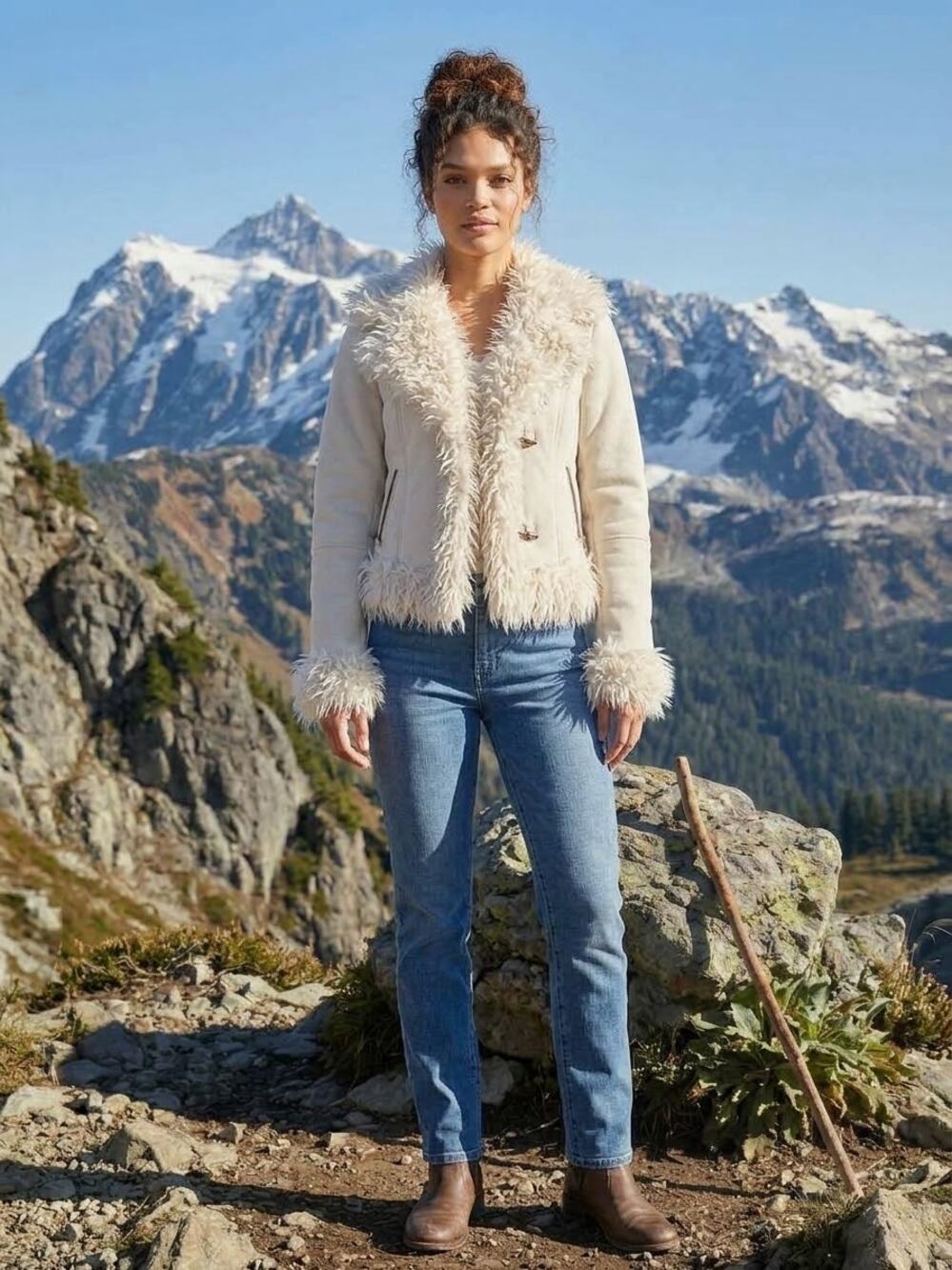 Altar'd State Cropped Ivory Faux Fur Coat Jacket Size XS NWT
